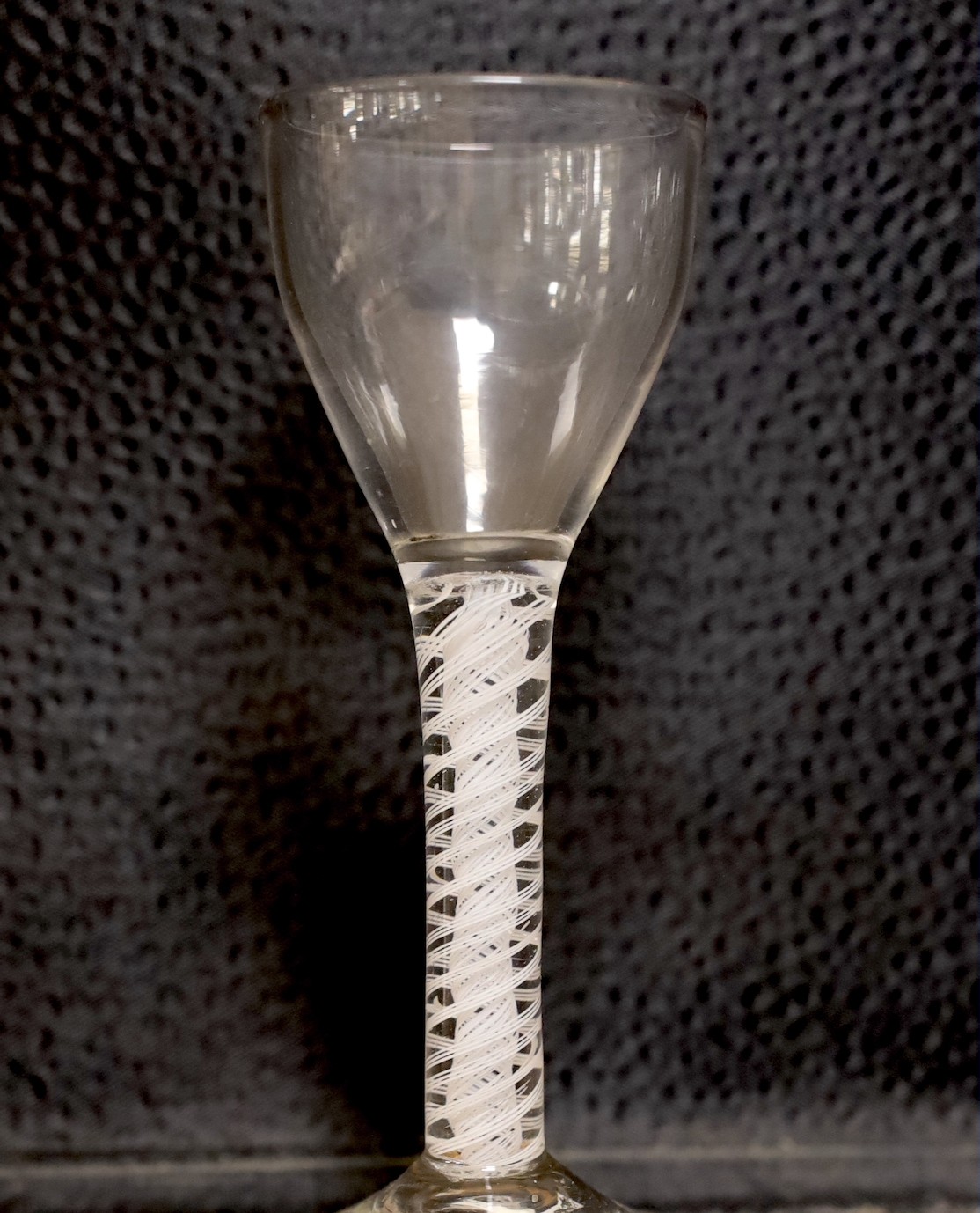 Two 18th century double series opaque twist stem cordial glasses, 14cm tall